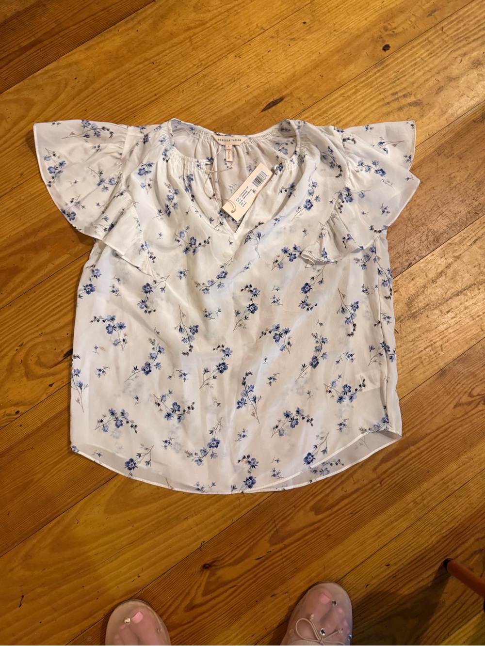 Rebecca Taylor White Blouse with Blue Floral Print
